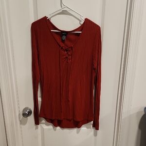 Rebels Deep Red Lace-Up Long Sleeve Top